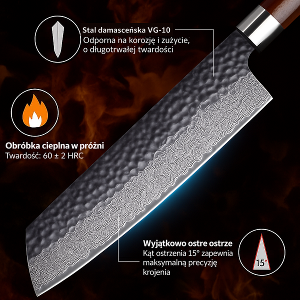 Japoński nóż Kiritsuke ze stali damasceńskiej