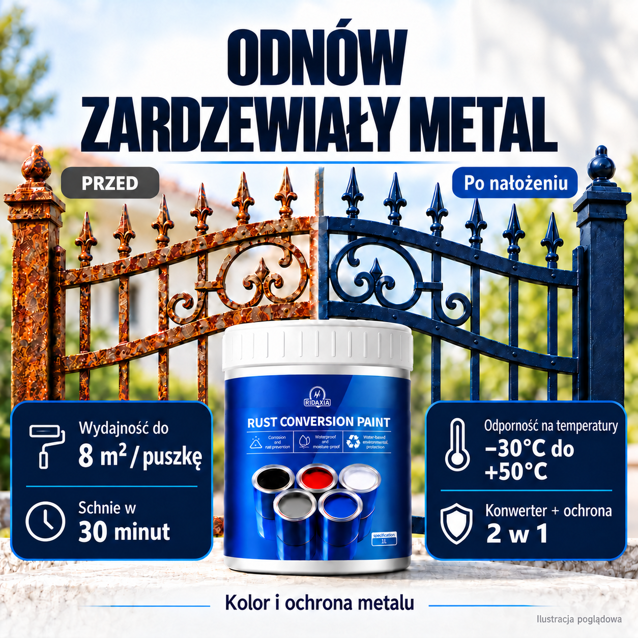 RustPaint: zardzewiały metal przed nałożeniem farby i po nim